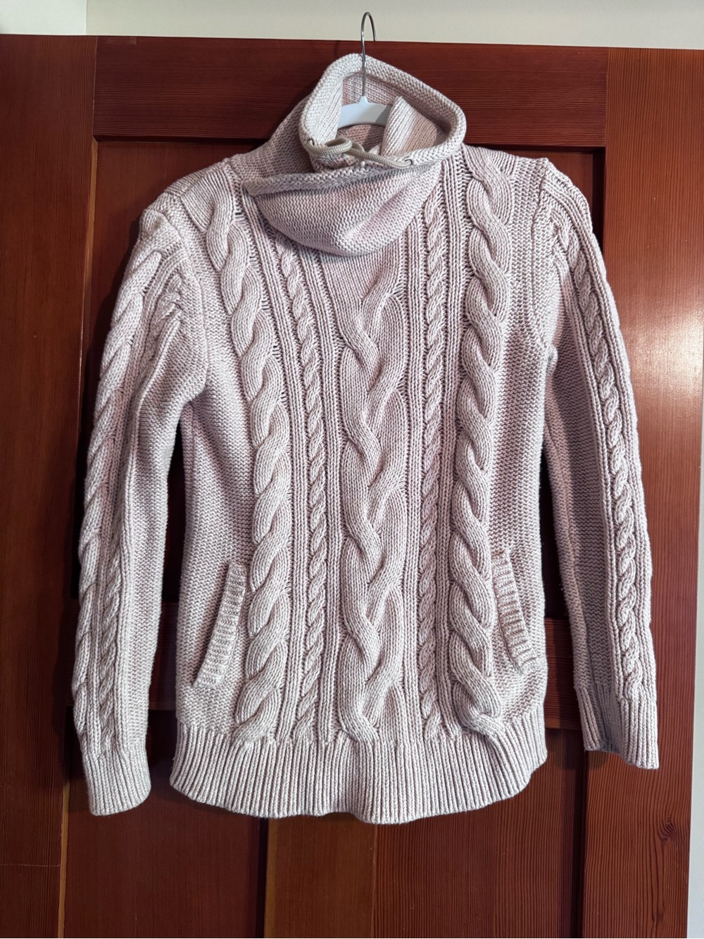 L.L. Bean Women's Cable Knit Turtleneck Sweater in Light Pink